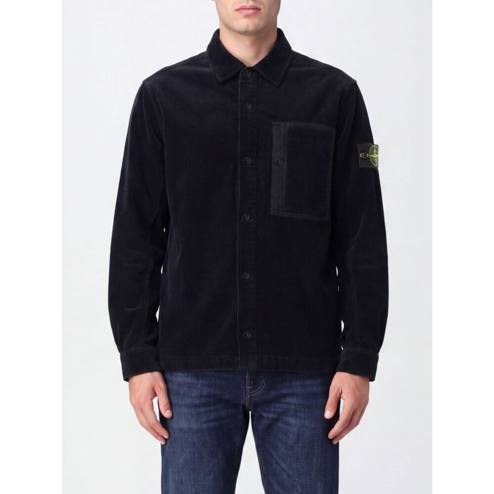 Stone Island Men Stone Island Velvet Shirt Jacket With Compass Logo